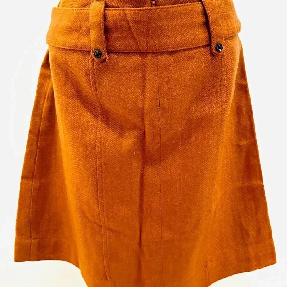 MERONA Women Fully Lined Pockets Belted Flat Front Orange Mini Skirt Size 6